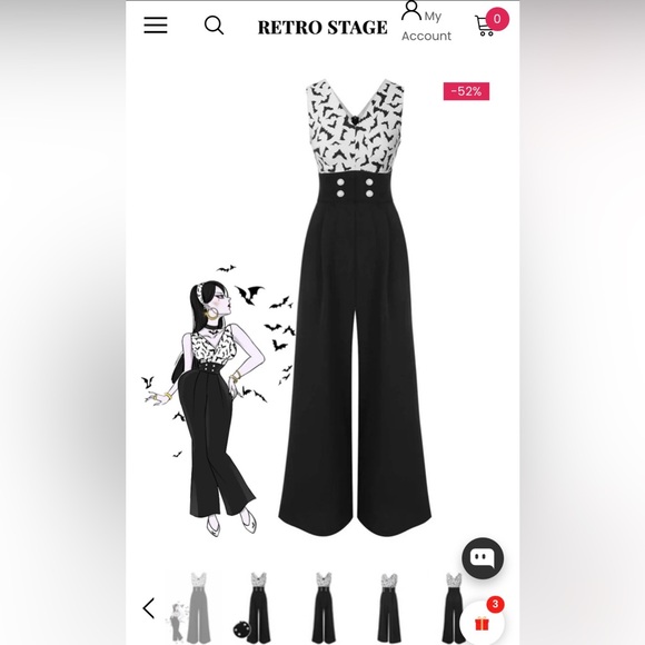 Retro Stage Pants - Retro Stage Elegant Black High-Waisted Jumpsuit Bats Halloween NWT